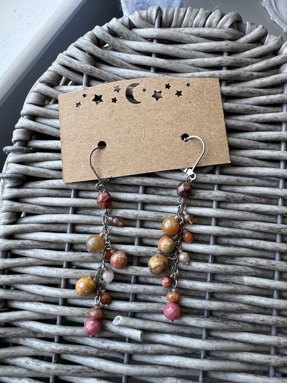 Boho Multicolor Bead Dangle Earrings - Pink, Brown & Gold Tones